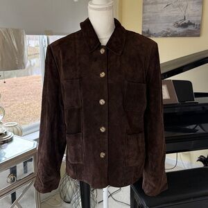 Susan Bristol suede leather brown barn style boxy jacket vintage extra large